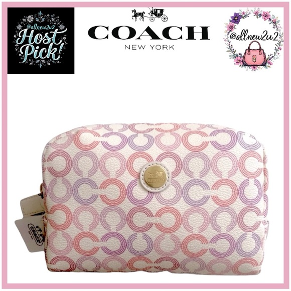 Coach Signature Cosmetic Bag Pouch White Pink Purple Multi-winner HP - Picture 9 of 14